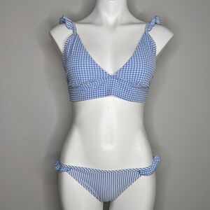 ✨3/$15 Aerie blue white gingham ruffle bikini S/L